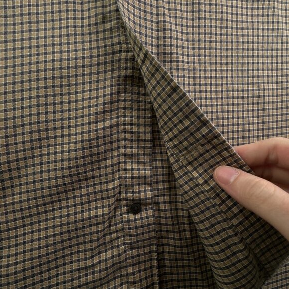 Eton Long Sleeve Button Up Shirt Men All Cotton Designer 16.5 Beige Blue Check - Picture 10 of 16